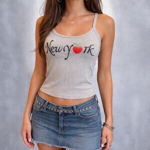 Vintage Y2K Jensen My Baby Doll New York Apple Tank Top Ribbed Cami Medium